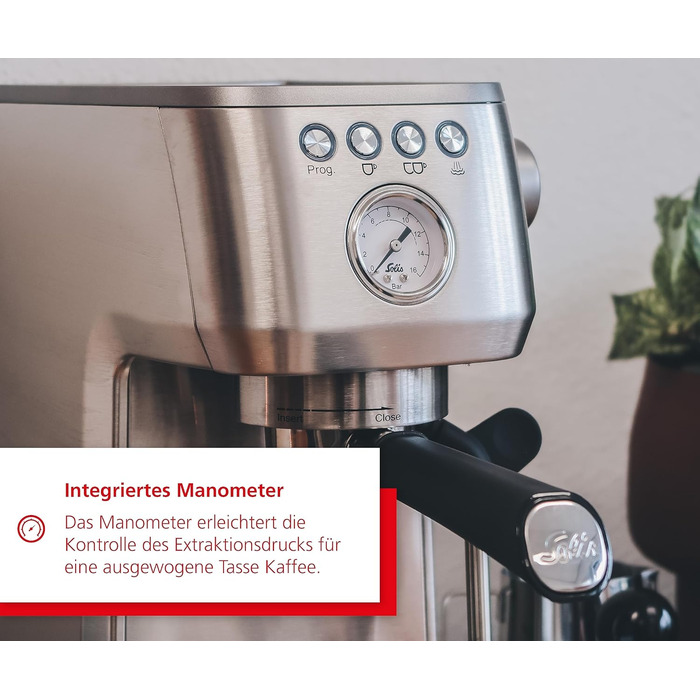 Еспресо-машина Solis Barista Perfetta Plus V2, напівавтоматична кавоварка з піноутворювачем молока, програмована кавоварка зі знімним резервуаром для води, функцією гарячої води та пари, срібло