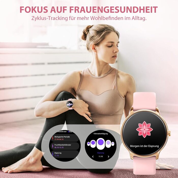 Жіночий смарт-годинник, круглий, ультратонкий, 1,32-дюймовий AMOLED-дисплей, завжди увімкнений фітнес-годинник із функцією телефону, монітор сну/пульсометр/крокомір, понад 100 спортивних режимів, водонепроникність IP68, Android/iOS