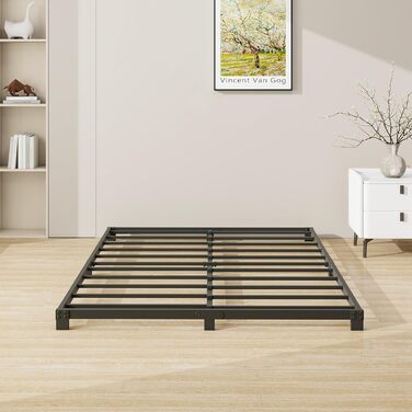 Ліжко-платформа з металу, каркас ліжка 120 x 200 см - висота 8 см - металеве ліжко з металевою рейковою основою, сучасне металеве ліжко для дорослих, дітей, підлітків, легке складання, двоспальне ліжко чорного кольору 120 x 200 см