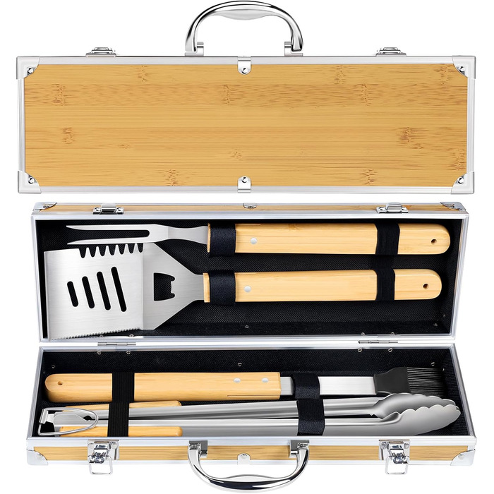 Набір інструментів для гриля барбекю, 4-предметний набір інструментів для гриля з нержавіючої сталі для грилювання на свіжому повітрі, кемпінгу, набір для гриля, подарунки для чоловіків на День батька, дні народження з футляром для зберігання, загальний