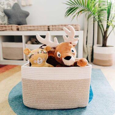 Прямокутний плетений кошик для зберігання OrganiHaus, кошики для вітальні, дитячої кімнати, ванної кімнати, декоративний кошик, складний з ручками для ковдр та іграшок медово-кремово-білий, 37x25x22,5 см, світло-медовий / кремово-білий