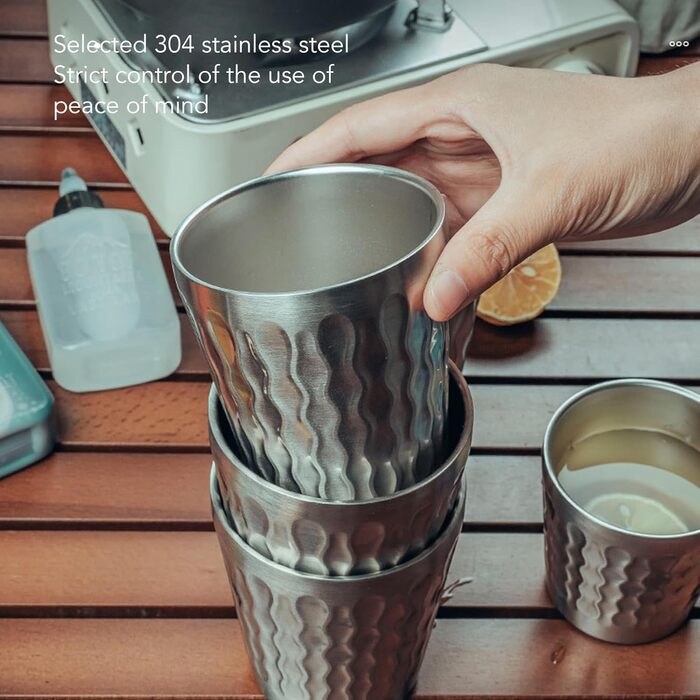 Чашки з нержавіючої сталі Luqeeg, упаковка з 4 шт. , 350 мл, двостінні вакуумні чашки для пиття, штабельовані металеві чашки, штабельовані небиткі склянки для пиття на свіжому повітрі, для подорожей, походів, пляжу
