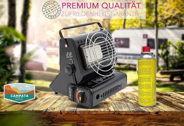 Портативний газовий обігрівач та газова плита 2-в-1 поворотний на 90 міні-обігрівач для кемпінгу керамічний пальник газовий обігрівач функція приготування їжі, обігрівач для намету (4 газові картриджі)