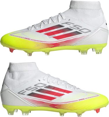 Футбольні бутси adidas F50 League Mid FG/MG, жіночі, колір 39 1/3, колір Cloud White, яскраво-червоний, сонячно-жовтий