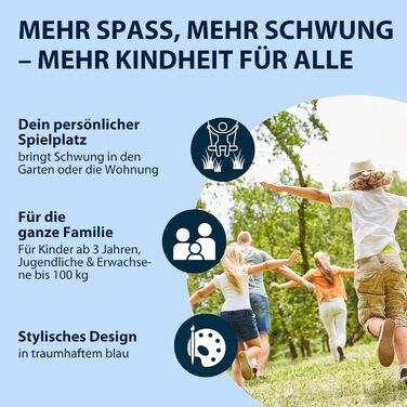 Синя пластикова гойдалка-гніздо до 100 кг - Підвісна гойдалка діаметром 90 см для приміщень та вулиці - Сімейна гойдалка для дітей