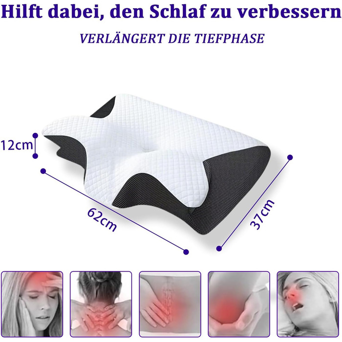 Ергономічна подушка для шиї Curosleep, подушка для шиї з піни з ефектом пам&39яті, подушка проти хропіння для сну на спині, боці та животі, дихаюча та миється (чорна)
