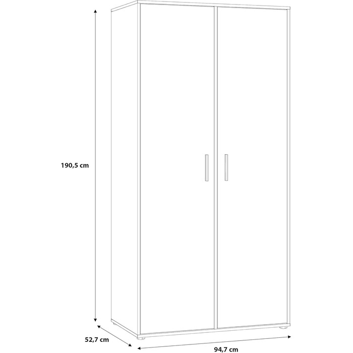 Гардероб Forte Jupiter 95, Шафа в індустріальному стилі з 2 дверима, Інженерна деревина, Декор дуба/Чорний, 94,7 см завширшки, 190,5 см заввишки, 52,7 см завглибшки