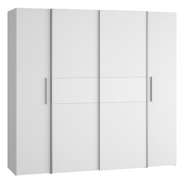 Шафа 200, сучасна шафа з розсувними/відкидними дверима, 4 двері, полиці, вішалки для одягу, дерев&39яний композит, білий, 200,1 см завширшки x 190,5 см заввишки x 61,2 см завглибшки, білий, без шухляд