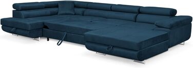 Кутовий диван Aller Moon U XXL зі сплячою функцією та двома відділеннями для зберігання речей. (Темно-синій, лівий) Темно-синій лівий