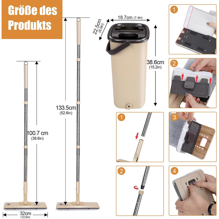 Набір швабр Midyb з відром, швабра для підлоги та відро з 6-ма насадками для вологого та сухого прибирання, швабри з мікрофібри дл