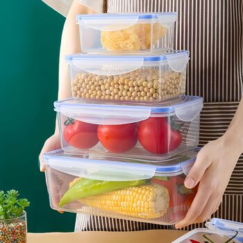 Герметичні контейнери для зберігання продуктів з кришками кухонний органайзер з BPA-вільного пластику, штабельовані ланч-бокси для їжі, комори та холодильника, прозорі, 4