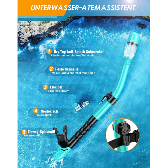 Набір для дорослого з маскою для підводного плавання з регульованими ластами, маскою для підводного плавання із захистом від протікання та запотівання та сухою маскою, професійний набір для підводного плавання 3 в 1, розмір S/M зелений