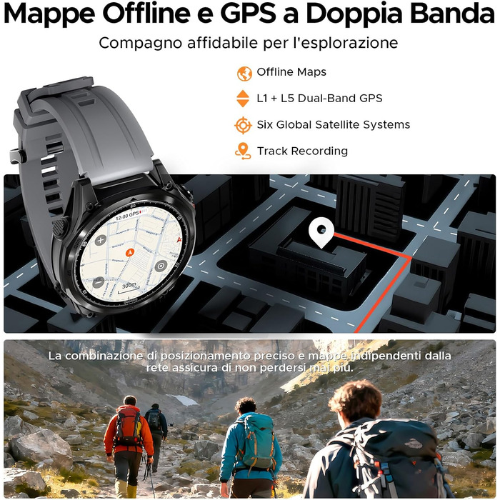 Розумний годинник DOOGEE Anywise W1 Pro для чоловіків, дводіапазонний GPS та офлайн-карти, водонепроникність 5 атм, 12 днів роботи від акумулятора, 1,43-дюймовий AMOLED HD, понад 170 спортивних режимів, Bluetooth-дзвінки, сумісний з Android/iOS, 2 чорних 