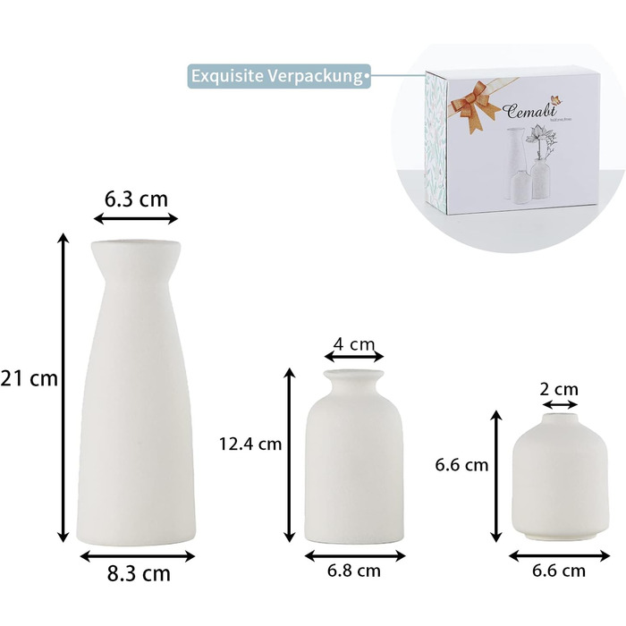 Білі керамічні вази Набір з 3 маленьких квіткових ваз для декору, сучасний сільський декор для дому на фермі, декоративні вази для