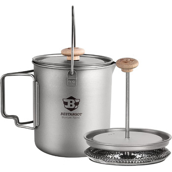 Кавоварка Bestargot French Press Titanium для кемпінгу, титанова чашка-горщик об&39ємом 750 мл макс. для активного відпочинку та кемпінгу, надлегкий кемпінговий посуд, 188 г для бушкрафту та подорожей, титановий тип 1-750 мл з кавовим фільтром