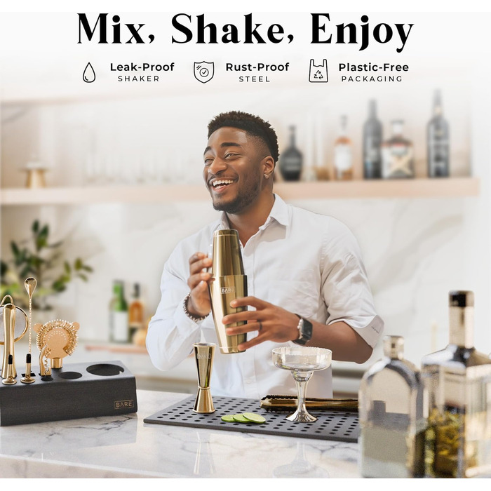 Професійний набір шейкерів для бармена Mixology з 14 предметів для коктейлів Martini (Royal Gold)