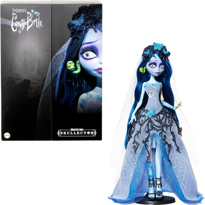 Лялька Monster High Skullector, колекційна фігурка Труп нареченої Емілі, весільна сукня в готичному стилі з павутиною та аксесуарами, такими як марлева вуаль та підставка для ляльки, JDR67