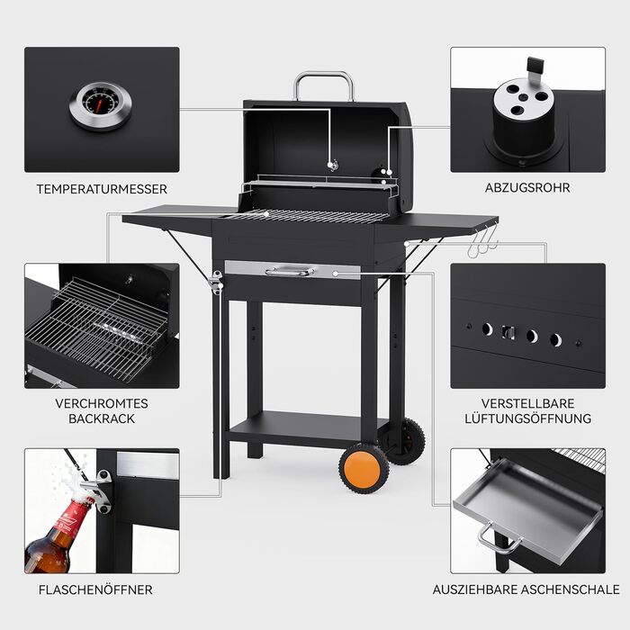 См) Вугільний Гриль - 334 кв. дюйми, Нержавіючий Візок з Двома Міцними Бічними Поличками та Хромованим Решіткою. Ідеально підходить для Саду, Гаража, Тераси, 20 (50