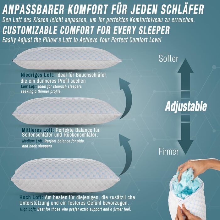 Дорожня подушка Alkamto з охолоджувальної піни з ефектом пам&39яті регульований гель для індивідуальної підтримки двосторонній крижаний шовк та м&39який віскоза легка, стискається, сертифікована OEKO-TEX, ідеальна для подорожей та кемпінгу