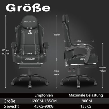 Ергономічне ігрове крісло з регульованою спинкою та функцією повороту на 360 - Офісне крісло для дорослих/молоді 150 кг, тканинне крісло з ПК білого кольору для домашнього офісу/ігор