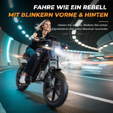 Електровелосипед VARUN, чоловічий електровелосипед 20 x 4,0 дюймів з акумулятором 48 В 31,5 Аг / 20,8 Аг, запас ходу до 160-180 км, двигун 250 Вт 85 Нм, фетбайк з повною підвіскою, поворотниками, 7-швидкісний всюдихідний електровелосипед з білим акумулято