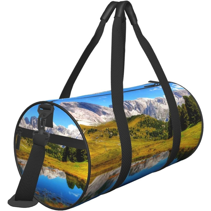 Спортивна сумка, дорожня сумка, стильний малюнок з пейзажем, сумка для подорожей на вихідні, чорна, універсальний розмір