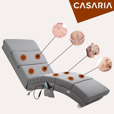 Шезлонг Casaria XXL з функцією масажу та підігріву, 186x89x55 см, ергономічний, тканинна оббивка, вантажопідйомність 180 кг, шезлонг для приміщень, крісло для відпочинку, сірий