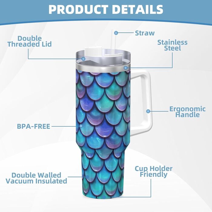 Велика кружка з ручкою для щоденного використання, кружка Eisbully, гаряча/холодна, пляшка для дорожньої кави, дизайн русалки, бірюзовий колір