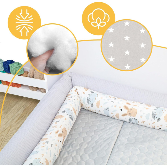 Ліжко Змійка Подушка Подушка Ліжко для годування Ролл Bed Edge Protector Декоративна подушка Кровать Snake XL ручної роботи Білі зірки на сірому 200 см