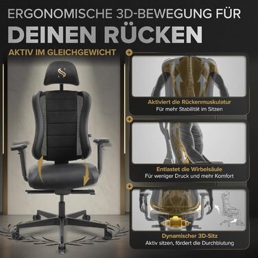 Ергономічне офісне крісло запатентоване 3D-з&39єднання сидіння Робоче крісло, 100 індивідуальне регулювання Ергономічне офісне крісло Комп&39ютерне крісло Обертове крісло, вантажопідйомність 150 кг, чорне Legatus Plus