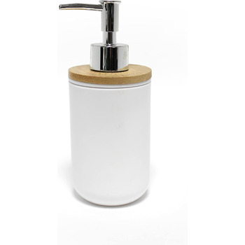 Дозатор для мила (діаметр 7,2 x 17,5 см) Розумний, білий, полістирол, бамбукова обробка Дозатор для мила білий