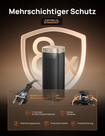 Енергозберігаючий тихий вентилятор-обігрівач DREO, керамічний нагрівальний елемент 2000 Вт з термостатом, 12-годинний таймер, 3 режими, коливання 70, 16-дюймовий електричний кімнатний обігрівач, захист від перегріву та перекидання, Solaris Slim H2, золоти