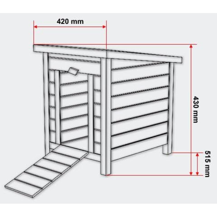 Котяча будка Wiltec 420 x 515 x 430 мм виготовлена з ялини, невелика клітка для тварин-кроликів з відкидним дахом, бітумним ущільнювачем, клітка для саду/балкона