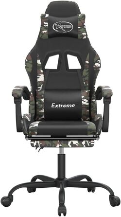 Геймерське крісло з підставкою для ніг, обертове, чорний камуфляж, штучна шкіра, регульована висота спинки, ергономічне офісне крісло, крісло для ПК, обертове крісло з подушками для голови та попереку, USB, 36,5 x 42 см (Ш x Г), зелений-b