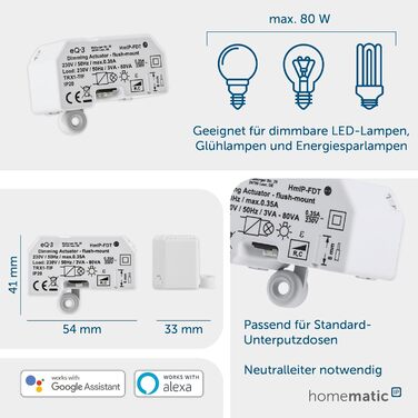 Світлодіодний контролер Homematic IP Smart Home RGBW, непряме освітлення, керує світловими стрічками. Світлодіодні стрічки через додаток, Google Assistant і Alexa, 157662A0 (привід затемнення)