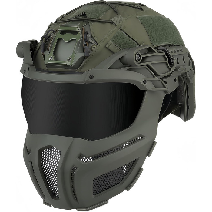 Тактичний швидкий шолом повного покриття шоломи зі сталевою сіткою маска/окуляри полювання косплей захисне спорядження зелений