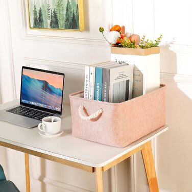 Набір кошиків для зберігання з 3 тканин з ручками, складні маленькі рожеві коробки для зберігання, кошики для гардеробу для офісу та дому, книги, одяг, іграшки (рожеві, маленькі) рожеві маленькі/3 шт. - 3216 см