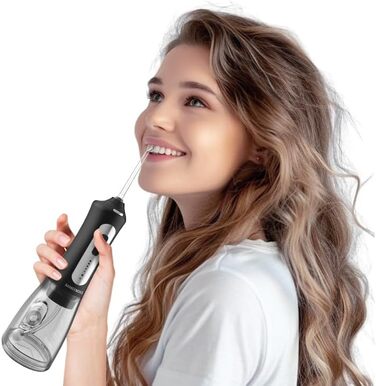 Бездротовий іригатор для порожнини рота та догляду за яснами, 6 багатофункціональних насадок, LED-дисплей, USB-зарядка, кейс для подорожей у комплекті. Електричний іригатор для імплантів та здоровя ясен (Чорний)