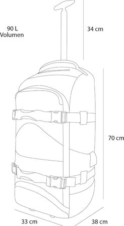 Дорожня сумка-візок normani з функцією рюкзака 90 літрів - рюкзак з фронтальним завантаженням, практичний дорожній візок та рюкзак в одному положенні з 7 відділеннями, колір сірий/бензиновий, 90 літрів