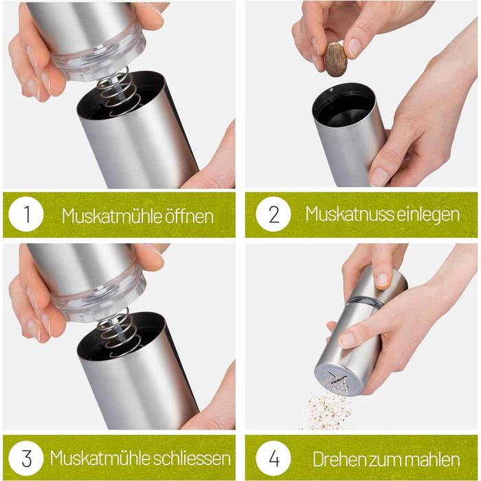 Млин для мускатного горіха ZOLMER з контейнером для зберігання I надзвичайно гострий подрібнювач для найтоншого мускатного порошку i Млин для мускатного горіха з нержавіючої сталі для мускатного горіха i Подрібнювач мускатного горіха