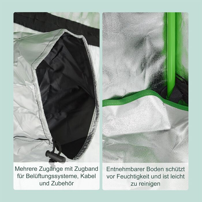 Розплідник для рослин Relaxdays Growzelt, 120x60x60 см, з відбиваючою внутрішньою плівкою, світлонепроникний, для вирощування в приміщенні, чорний/зелений