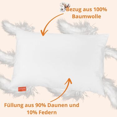 Дитяча подушка для сну 40x60 см, пухова подушка, подушка для голови 40 x 60 см, подушка 90 пух, 10 пір&39я, 100 бавовна, Downpass, зроблено в ЄС, Oeko-TEX, можна прати при температурі до 60 градусів, подушка для голови 40 x 60 см