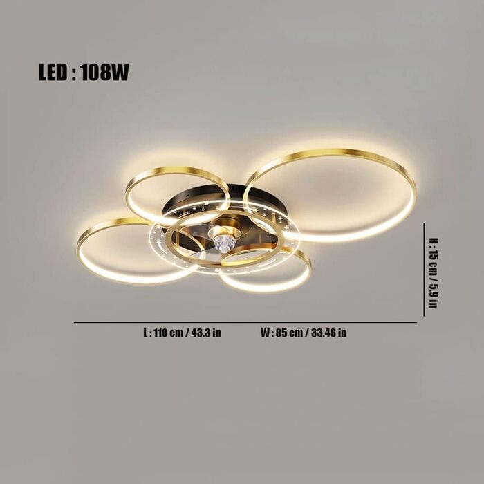 Вт світлодіодний стельовий світильник з можливістю регулювання, стельовий вентилятор зі світлодіодним підсвічуванням, регульованою