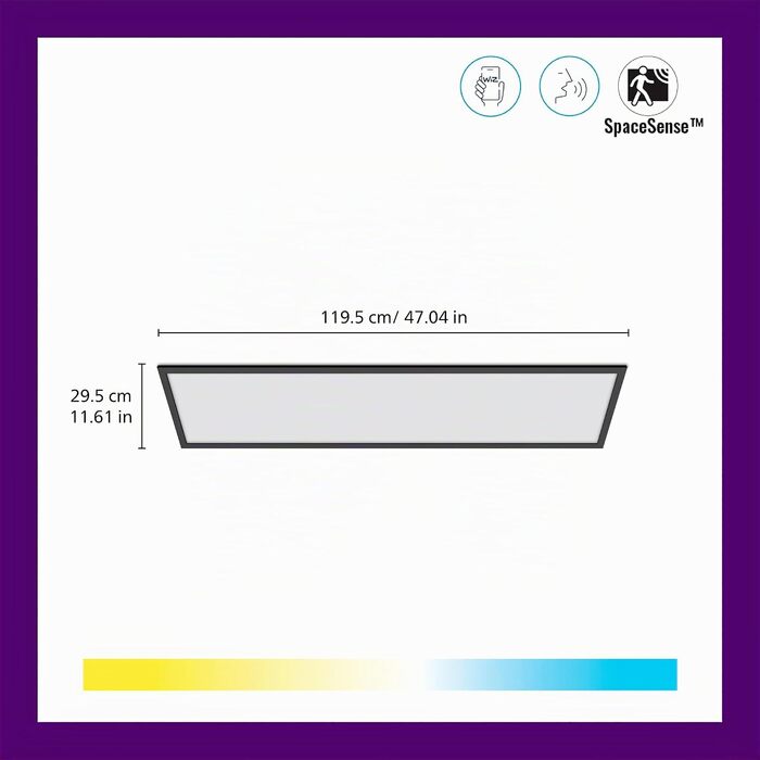 Стеля-панель WiZ Tunable White, 36 Вт, 1195 x 295 мм, регулювання яскравості та температури світла (теплий-холодний), смарт-керування через App/голос (Wi-Fi), чорна