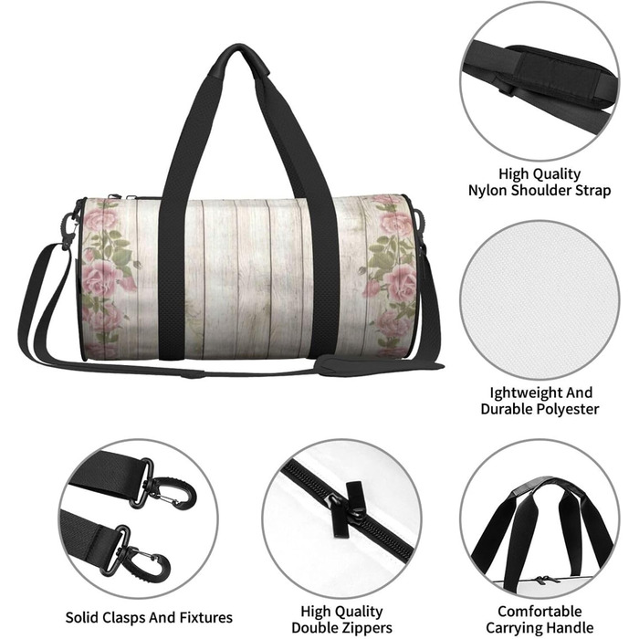 Спортивна сумка-мішок для подорожей, велика сумка для моря з квітковим принтом на дерев'яній основі, чорна, універсальний розмір, дорожня сумка