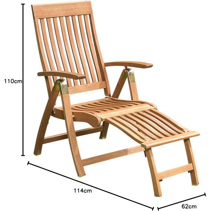 Магазин садових меблів Розкладне крісло COMODORO з висувною підставкою для ніг, складне, FSC-сертифіковане