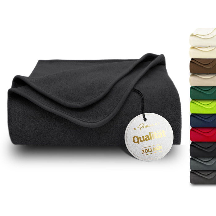 Флісова ковдра ZOLLNER 130x170 см - м&39яка та міцна флісова ковдра - можна прати при температурі до 95C - високоякісна підкладка - антистатичний матеріал - поліестер - чорний колір - сертифікований Oeko-Tex