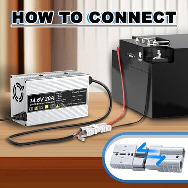 Зарядний пристрій LiFePO4 14,6 В 20 А для літій-залізофосфатних акумуляторів 12 В (12,8 В), швидка зарядка, захищає акумулятор