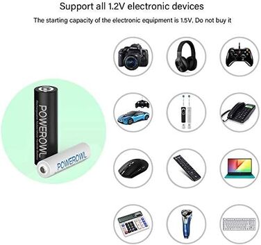 Зарядний пристрій POWEROWL для батарейок типу AA та AAA, включаючи 4 батарейки типу AA 2800 мАг 4 батарейки типу AAA 1000 мАг (8 шт. ) із зарядним пристроєм