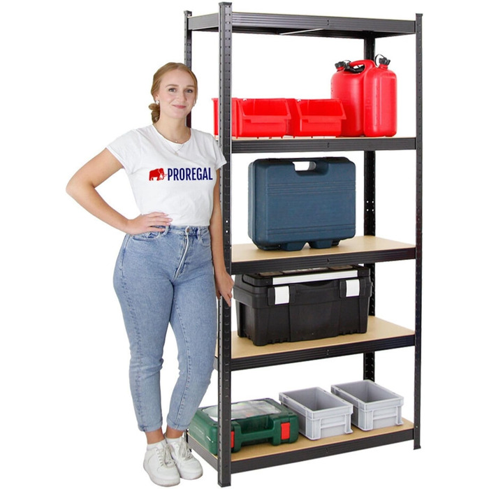 Міцний стелаж Gorilla ВxШxГ 180x90x40 см Вантажопідйомність полиці 175 кг Чорний Стелаж для гаража, стелаж для підвалу, стелаж для майстерні, стелаж для зберігання, стелаж без ригелів, 2 шт. ВxШxГ 180x90x40 см, чорний, 2 шт.